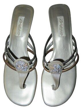 Brighton KONA Metallic Embellished Italian Leather Medallion Heeled Sandals 8.5